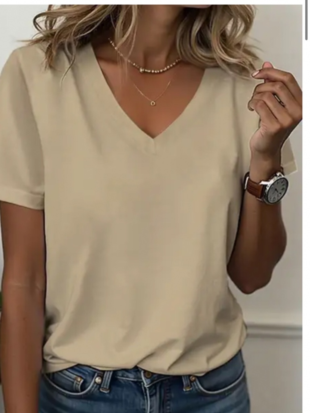Flamingals Solid V Neck Short Sleeve T-Shirt Khaki size Large BRAND NEW WITH TAG